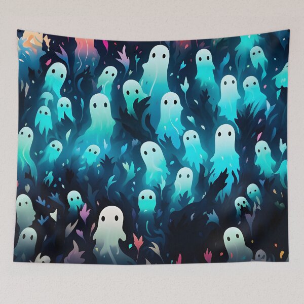 Item preview, Halloween themed pattern - blue haunting ghosts designed and sold by ManuelAndreas.