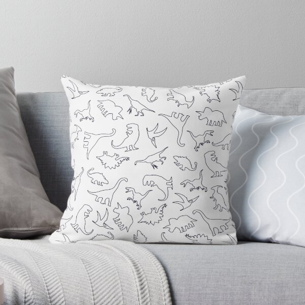 Dinosaur Pattern Outline (Dark Outline) Throw Pillow