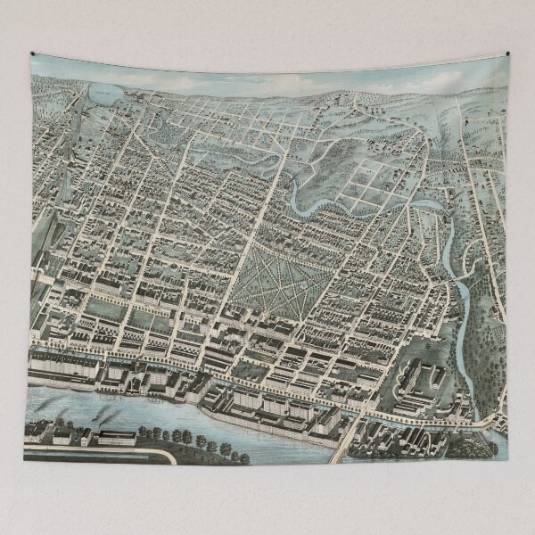 Item preview, Vintage Pictorial Map of Lawrence Massachusetts (1876) designed and sold by BravuraMedia.