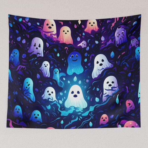 Item preview, Halloween themed pattern - blue haunting ghosts designed and sold by ManuelAndreas.