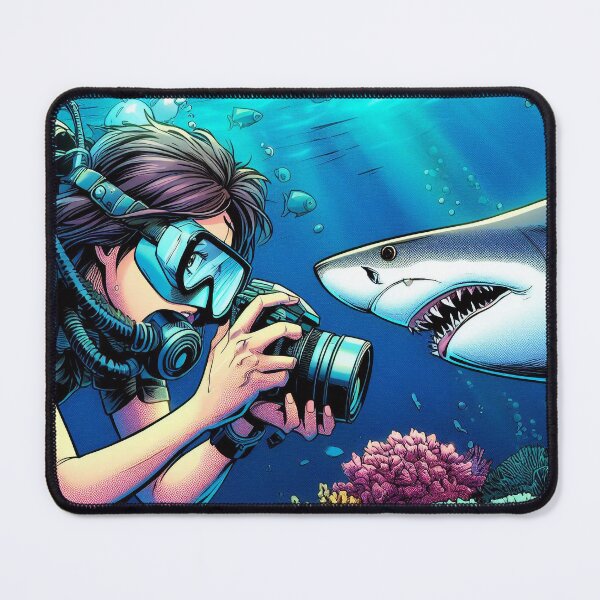 Item preview, Scuba Diver Girl Underwater Photographer Shark designed and sold by andydavistech.