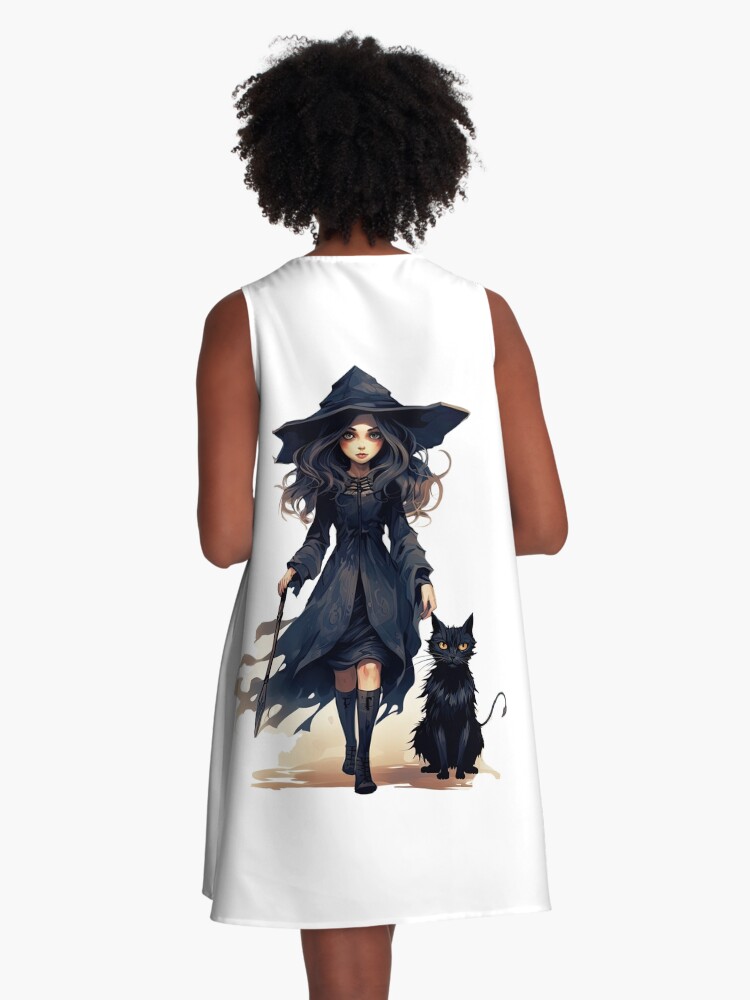 Thumbnail 3 of 4, A-Line Dress, Witch and cat designed and sold by MHP-Designs.