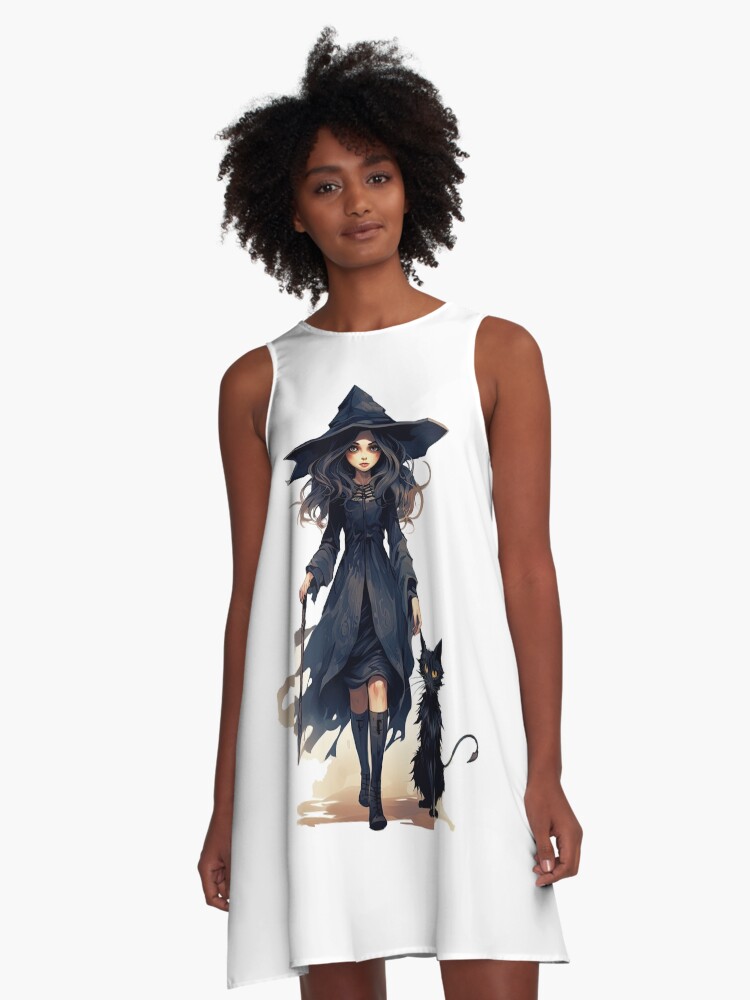 Thumbnail 1 of 4, A-Line Dress, Witch and cat designed and sold by MHP-Designs.