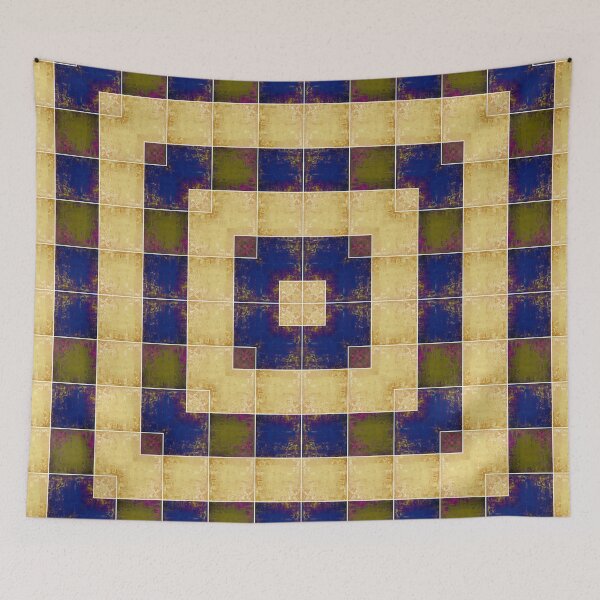 Item preview, Geometric acrylic beige olive purple darkblue patchwork designed and sold by ArtistSunny.