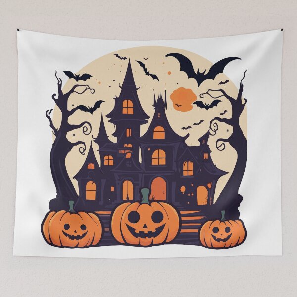 Item preview, Halloween Haunted House Mansion and Pumpkins designed and sold by TrendyMingle.