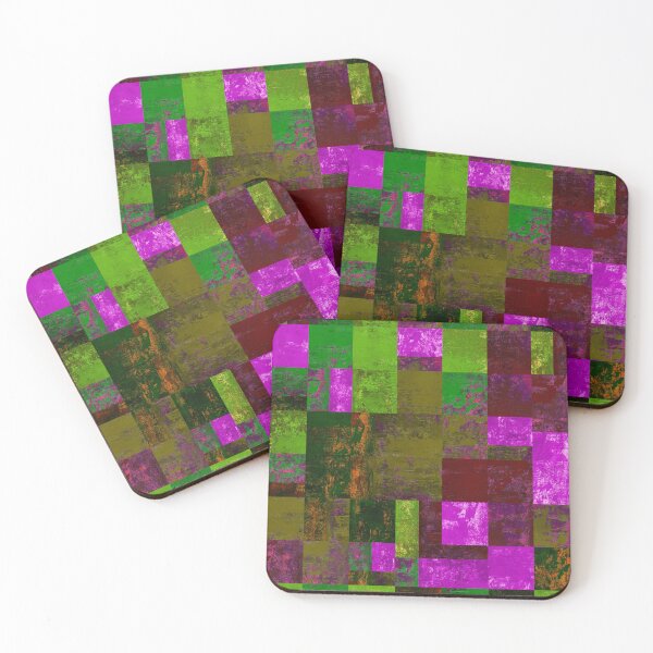 Item preview, Bright acrylic textured grunge green prurple darkred patchwork designed and sold by ArtistSunny.