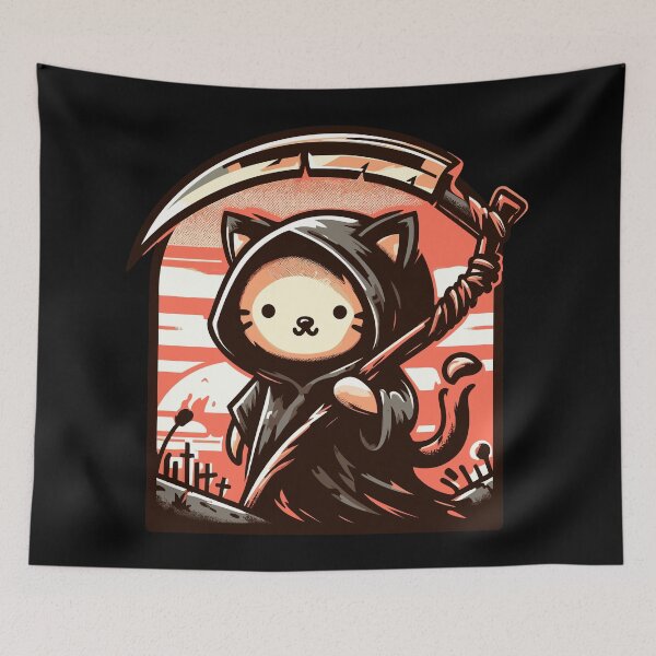 Item preview, Retro grim reaper cat designed and sold by TomFrontierArt.