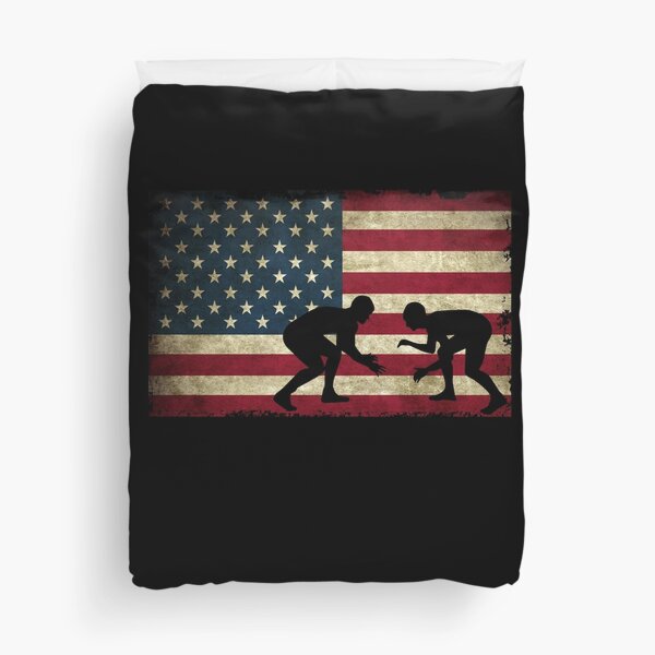 American Flag Wrestling Cool USA Wrestle Gift Duvet Cover