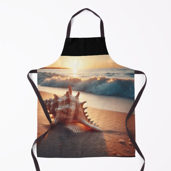Item preview, Sea snail shell lying on the beach at sunset, majestic view of blue sea waves. designed and sold by ART-POD-PL.