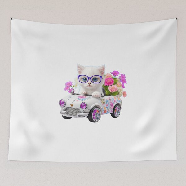 Item preview, Clipart of a cute white kitten driving a car.  designed and sold by Vegasstickers.