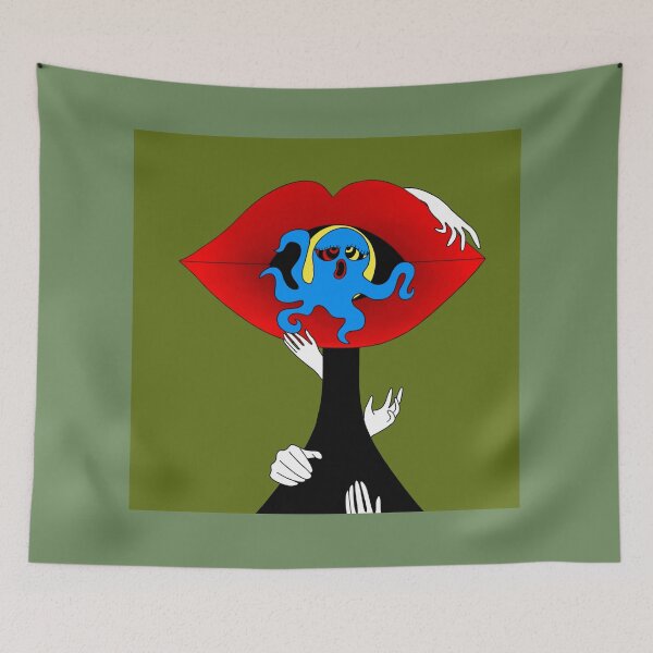 Item preview, A blue octopus comes out of a mouth that has demon hands designed and sold by Grab-it-fast.