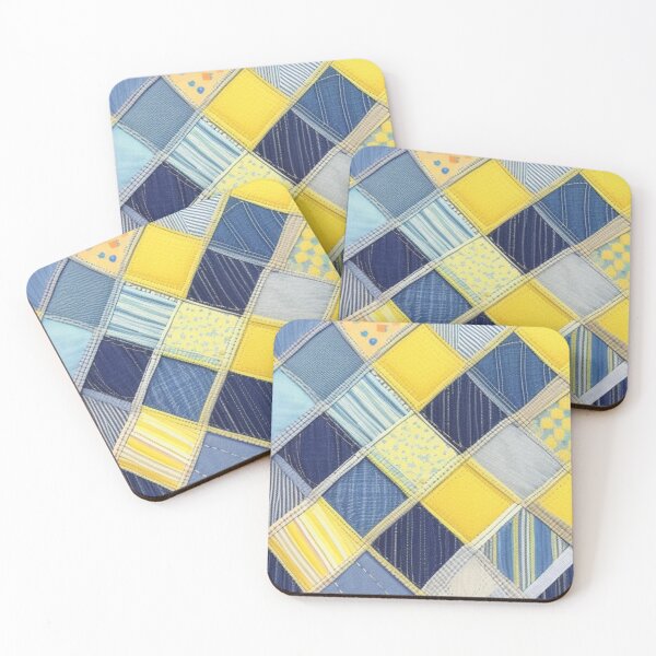Item preview, Yellow and denim Patchwork quilt  designed and sold by Roxburylane.