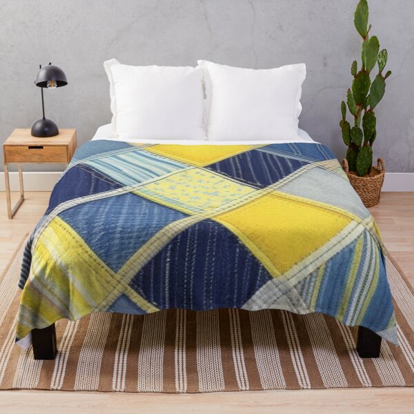 Item preview, Yellow and denim Patchwork quilt  designed and sold by Roxburylane.