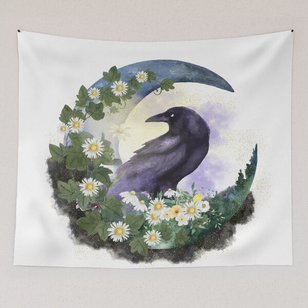 Item preview, "Chamomile and Crow" Watercolor Graphic Design with Transparent Background   designed and sold by Lunardreams54.