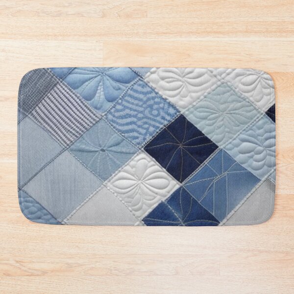 Item preview, Denim and white Patchwork quilt  designed and sold by Roxburylane.