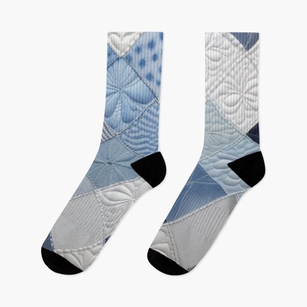 Item preview, Denim and white Patchwork quilt  designed and sold by Roxburylane.