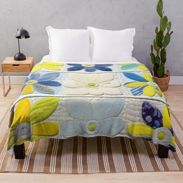 Item preview, Yellow and blue Patchwork flowers designed and sold by Roxburylane.
