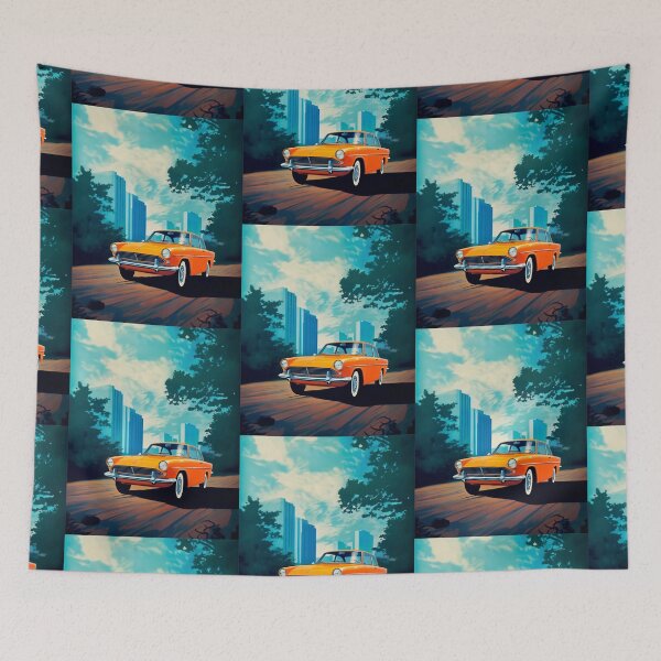 Item preview, Vintage classic orange car racing at the city designed and sold by GoldenTimesCafe.