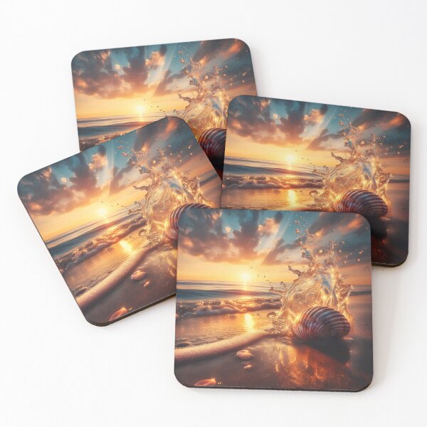 Artikelvorschau, Muscheln, goldener Sand, Strand, Sonnenuntergang, erstaunlich, schön, Sonnenuntergang, Meer, Wellen, Strand entworfen und verkauft von ART-POD-PL.