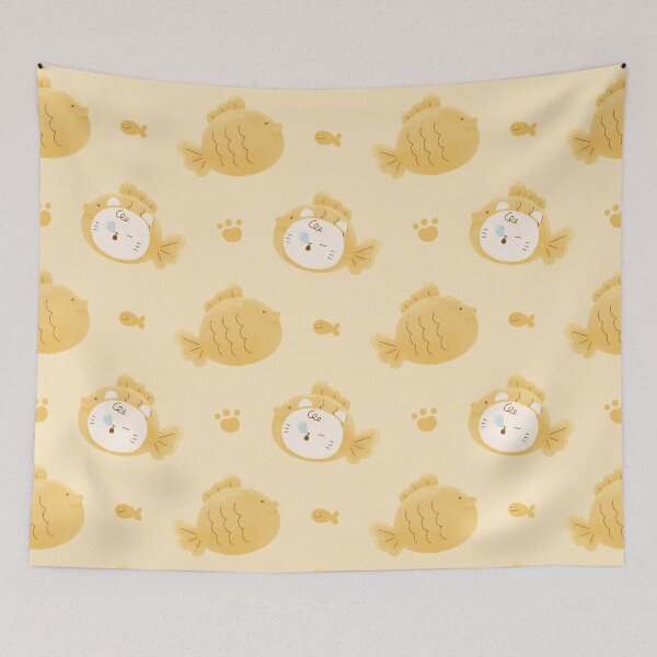 Item preview, taiyaki cute sleeping cat bun bread fish japanese sweet pattern designed and sold by TNwandesignart.
