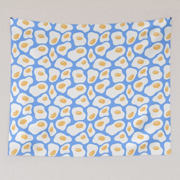 Item preview, Modern fried eggs seamless pattern in soft blue, yellow and white designed and sold by madebymoukie.