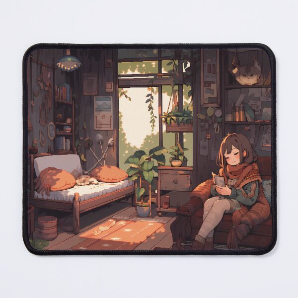 Item preview, Anime girl enjoying cup of tea, pixel art- Cozy designed and sold by octoboobs.