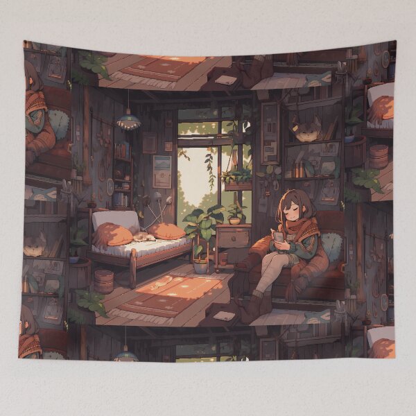 Item preview, Anime girl enjoying cup of tea, pixel art- Cozy designed and sold by octoboobs.