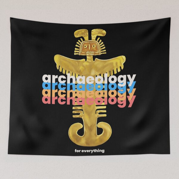 Item preview, Archeology for everything - Illustration of Prehispanic Anthropozoomorphic Artifact in Gold - Retro Art designed and sold by Carola-art.