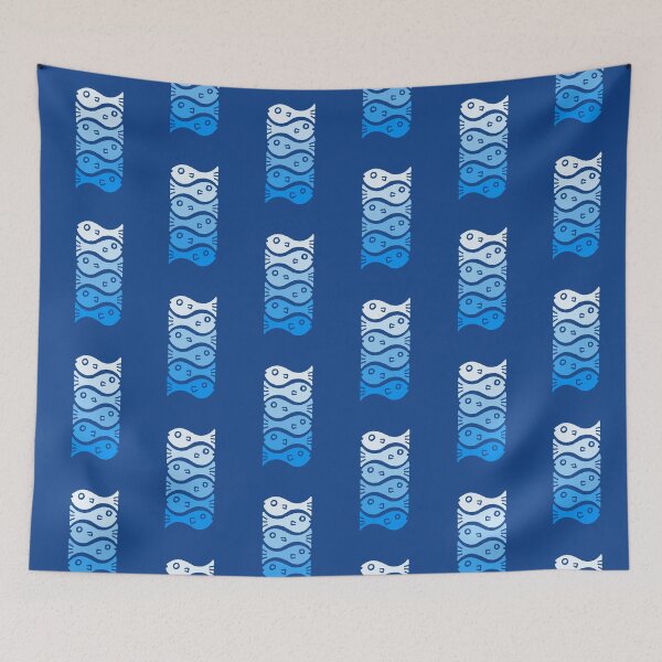 Item preview, Modern minimalistic ocean fish pattern in soft shades of blue designed and sold by madebymoukie.