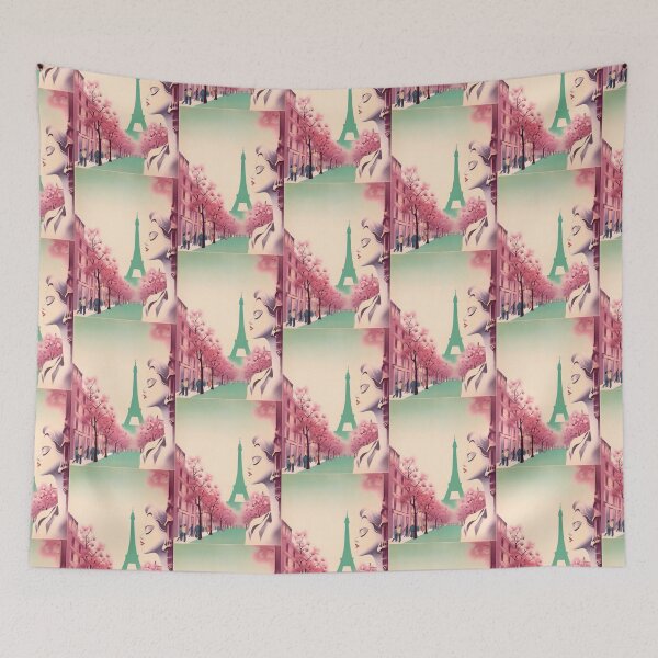Item preview, Lady in Paris. Vintage retro illustration in soft pastel colors designed and sold by GoldenTimesCafe.