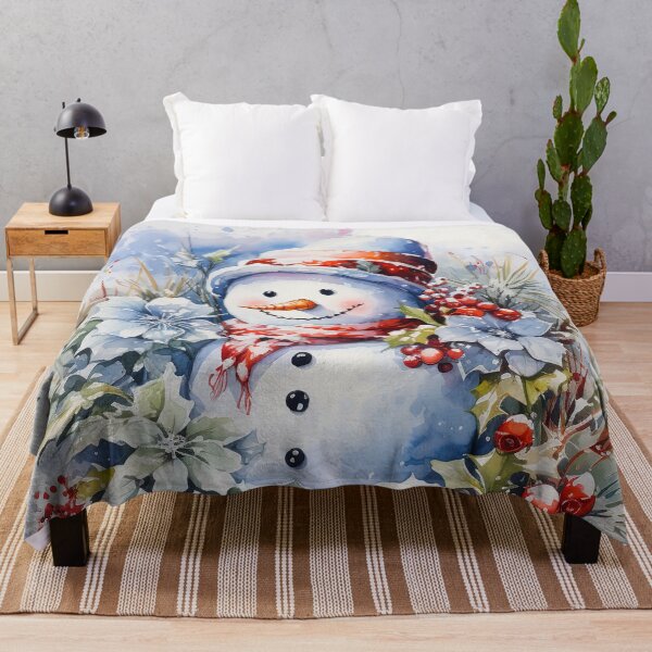 Item preview, Watercolour Snowman winter blue and white red Christmas vintage designed and sold by Inktown.