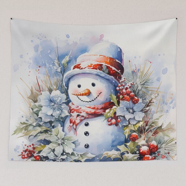 Item preview, Watercolour Snowman winter blue and white red  Christmas vintage designed and sold by Inktown.