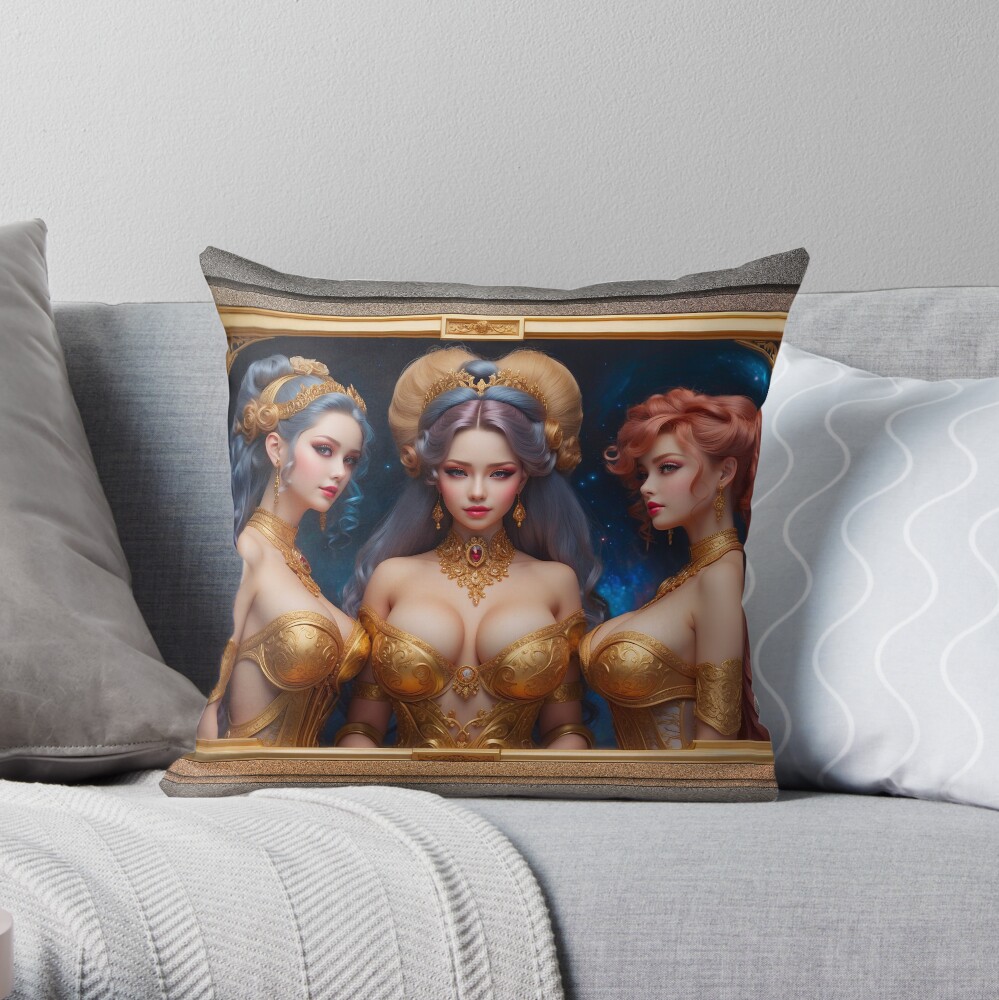 The Three Graces Of Greek Mythology AI Concept Art by Xzendor7 - Goddesses Of Beauty 3 The Three Graces Of Greek Mythology Beautiful AI Concept Art by Xzendor7 Decorative Throw Pillow Art Print