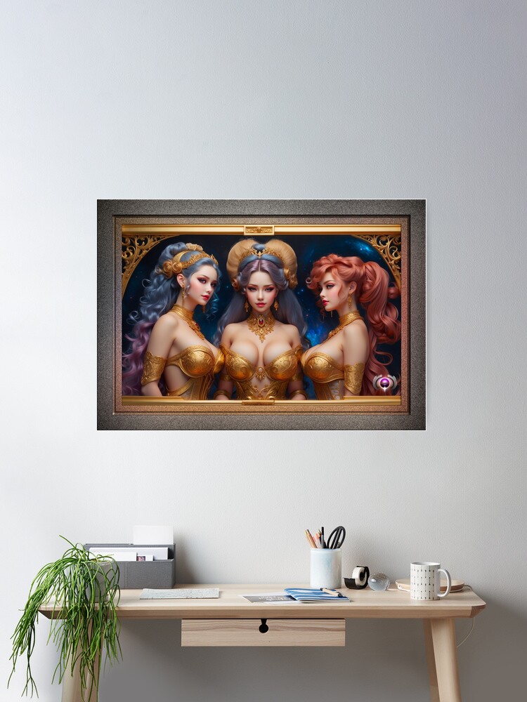 The Three Graces Of Greek Mythology Beautiful AI Concept Art by Xzendor7 Wall Decor Poster Print