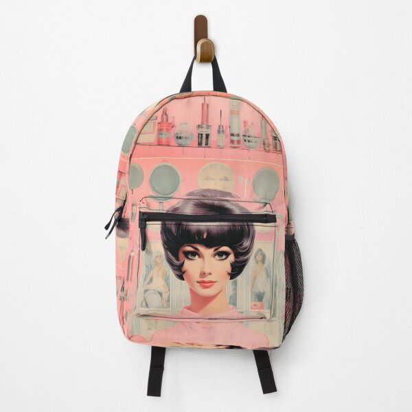 Item preview, Woman in pink dress in retro vintage advertising style from the 50s designed and sold by GoldenTimesCafe.