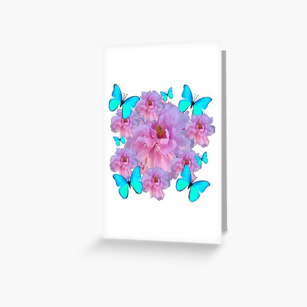 Item preview, PINK GARDEN FLOWERS BLUE BUTTERFLIES ART designed and sold by sharlesart.