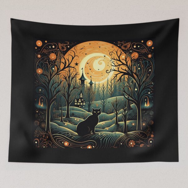 Item preview, Vintage Cat Halloween Scene Black Occult House Pumpkin  designed and sold by GrinGalore.