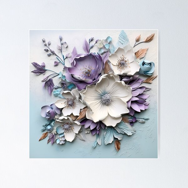 3 dimensional colorful flowers art print