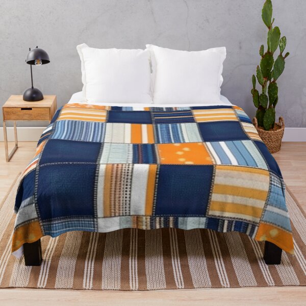 Item preview, Orange denim striped quilt designed and sold by Roxburylane.