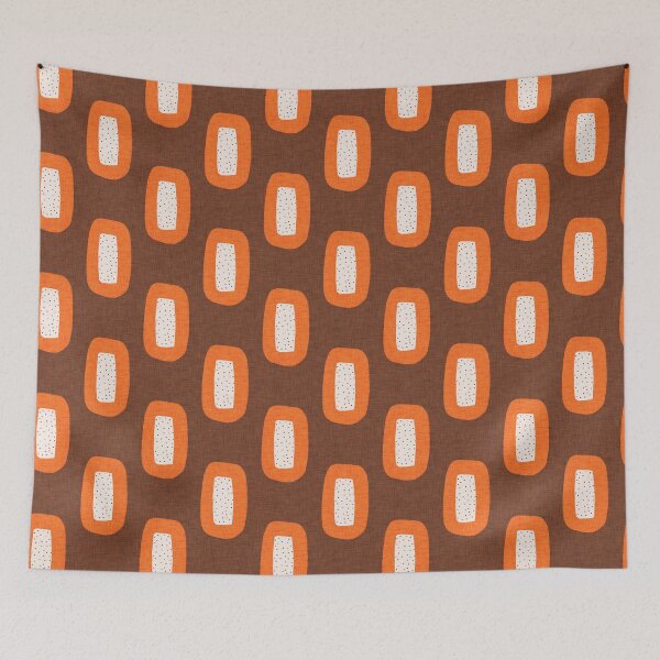 Item preview, 70s Mid Century Oval -Brown-Orange-Linen  designed and sold by susycosta.