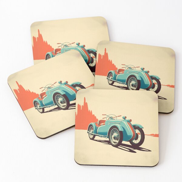 Item preview, Motorized tricycle illustration in retro vintage style in pastel colors designed and sold by GoldenTimesCafe.