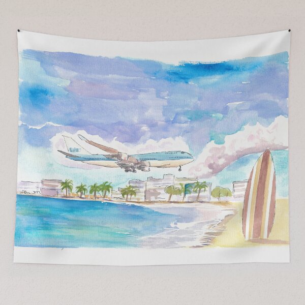 Item preview, Fascinating Sint Maarten Maho Beach Scene with Plane Landing designed and sold by artshop77.