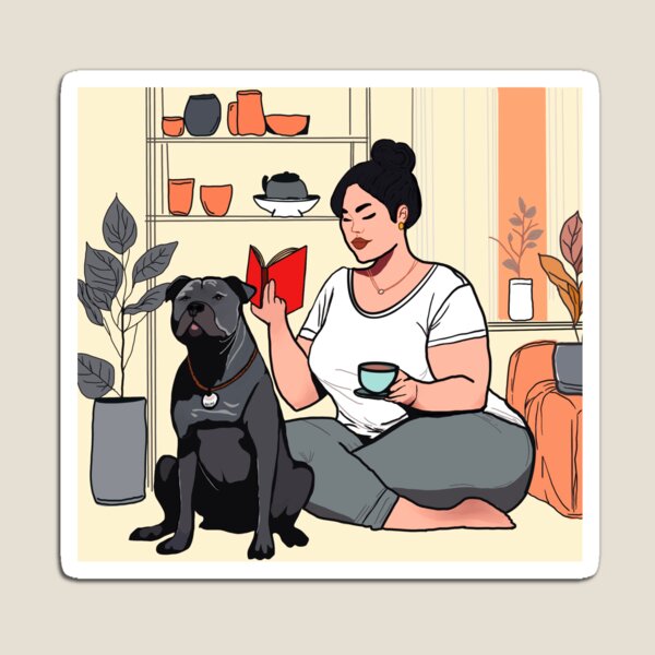 Item preview, Beautiful Plus Size Woman with Puppy, Cozy Reading  designed and sold by TurtleShellShop.