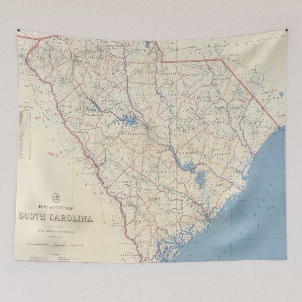 Item preview, Vintage South Carolina Postal Route Map (1953) designed and sold by BravuraMedia.