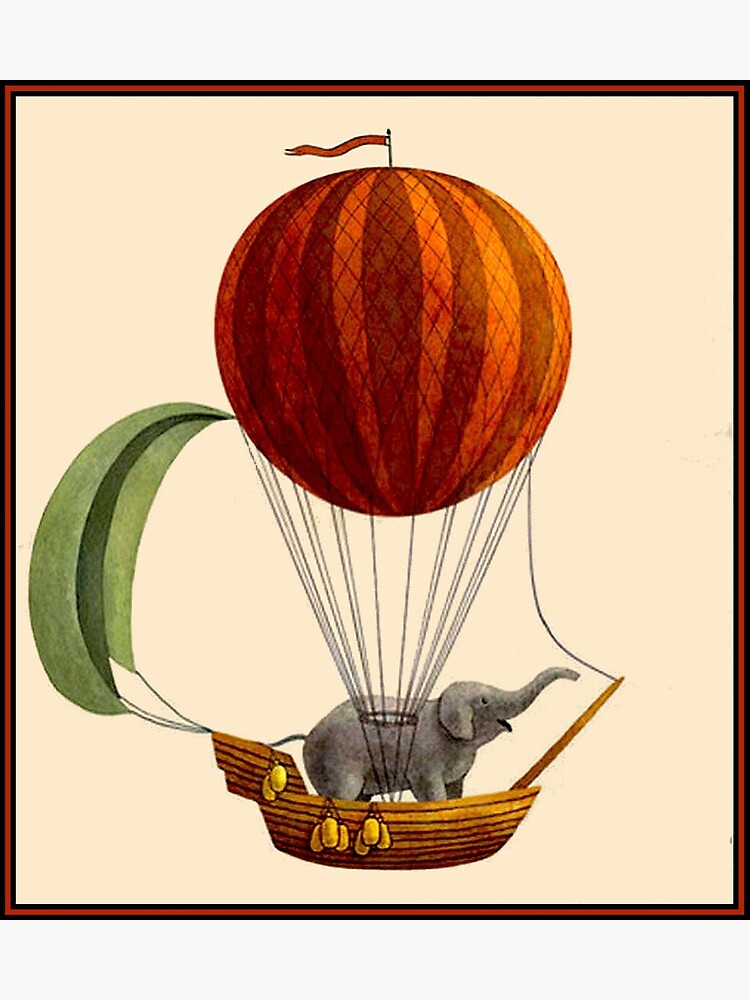 "ELEPHANT : In a Ship Sailing Under A Balloon Abstract Print" Poster by