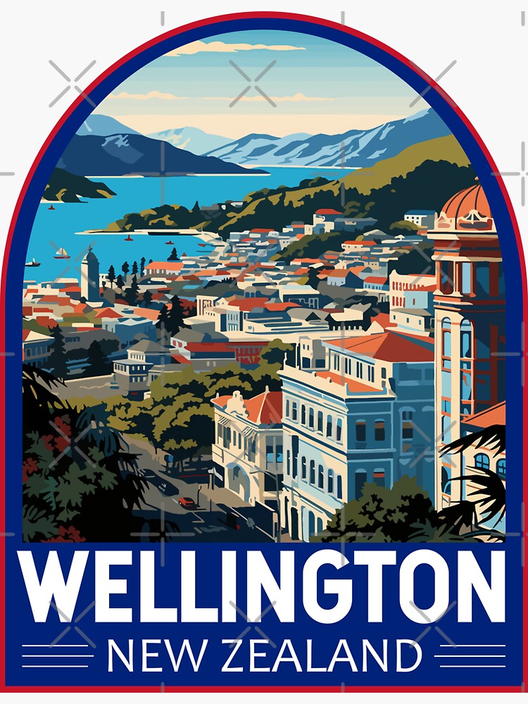 "Wellington New Zealand Travel Art Emblem" Sticker for Sale by