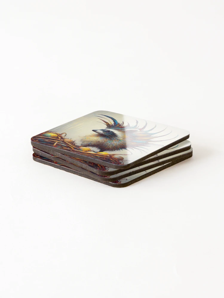 Thumbnail 4 of 5, Coasters (Set of 4), Quail Raccoon, Abstract Expressionism designed and sold by ComputerContent.