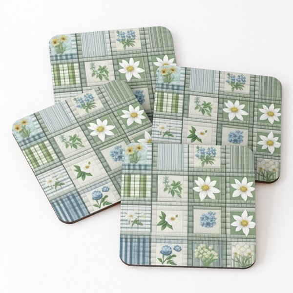 Item preview, Green floral Patchwork quilt  designed and sold by Roxburylane.