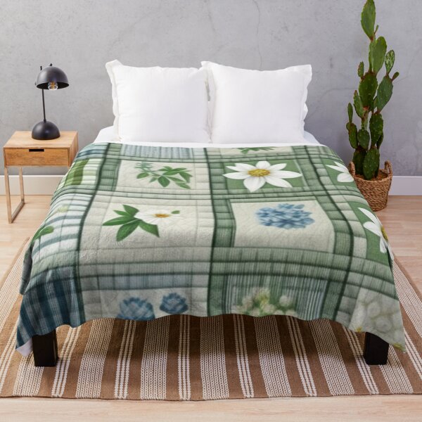 Item preview, Green floral Patchwork quilt designed and sold by Roxburylane.