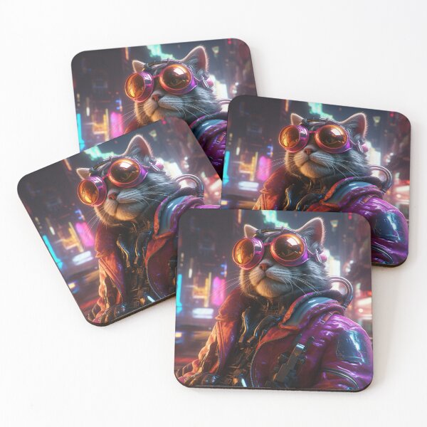 Item preview, Cyberpunk Cat Glass Violet Meow Shaggy Town  designed and sold by GrinGalore.